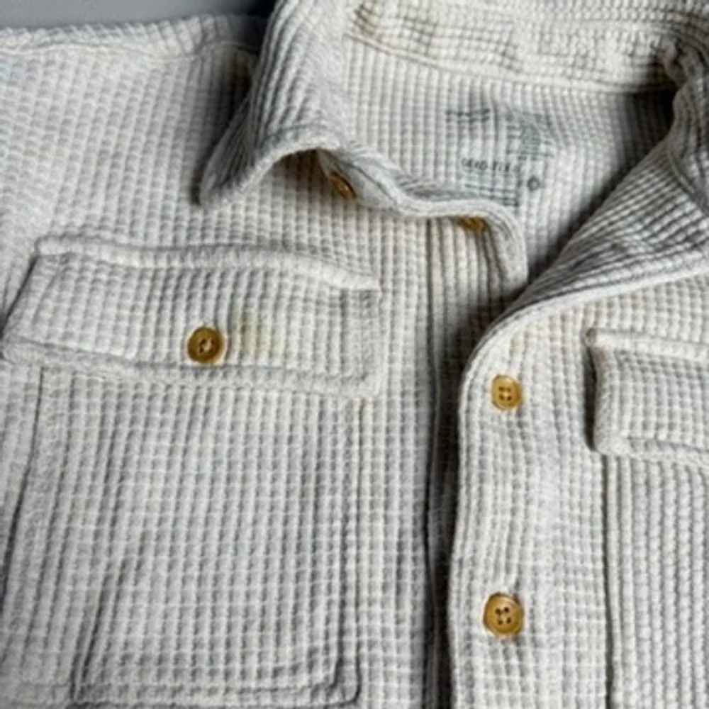 Waffle‎ Knit Shacket 7 Cream Fall Organic Cotton Button Down Shirt IMPERFECT